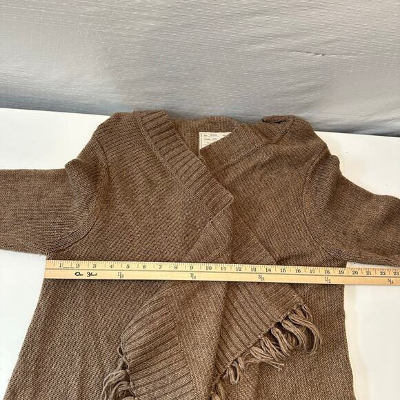Sweater Cardigans Womens M Open Cardigan Wool  Brown Fringe Long Sleeve Boho - Picture 10 of 11